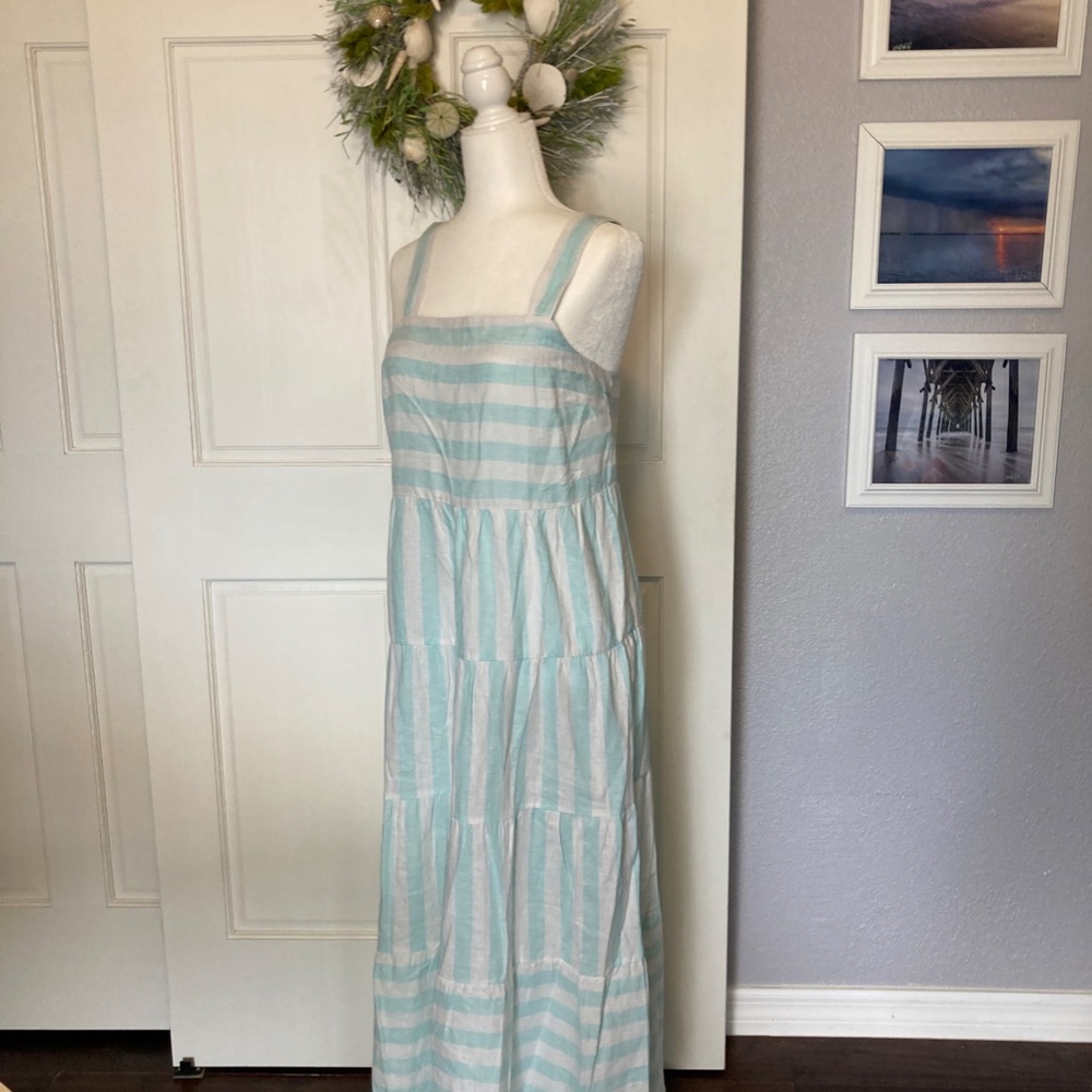 Casa Cabana Linen Blend Coastal striped Sundress New With Tags